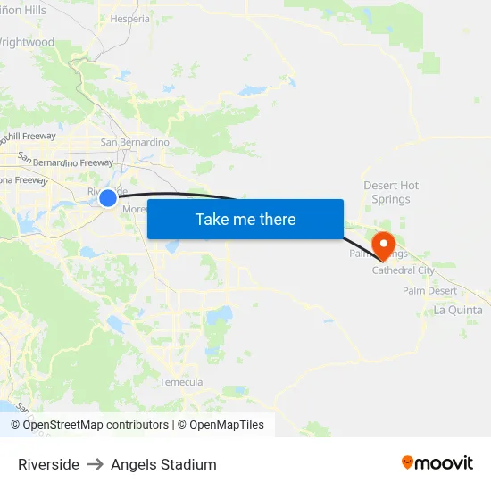 Riverside to Angels Stadium map
