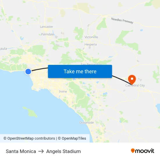 Santa Monica to Angels Stadium map