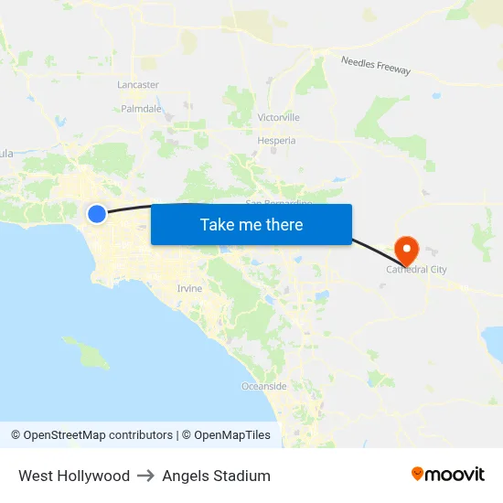 West Hollywood to Angels Stadium map