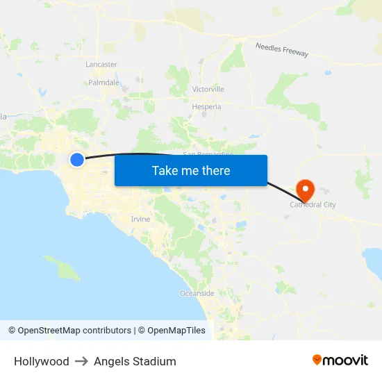 Hollywood to Angels Stadium map