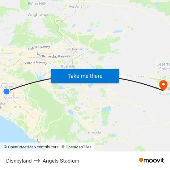 Disneyland to Angels Stadium map