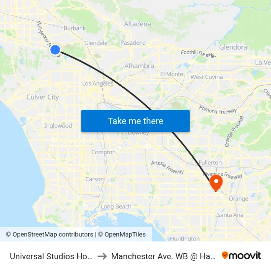 Universal Studios Hollywood to Manchester Ave. WB @ Harbor Blvd. map