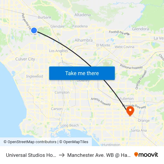 Universal Studios Hollywood to Manchester Ave. WB @ Harbor Blvd. map