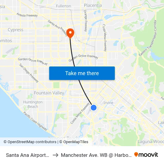 Santa Ana Airport SNA to Manchester Ave. WB @ Harbor Blvd. map