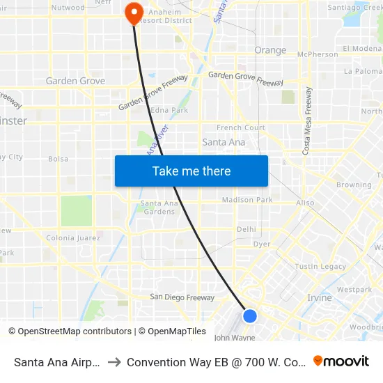 Santa Ana Airport SNA to Convention Way EB @ 700 W. Convention Way. map