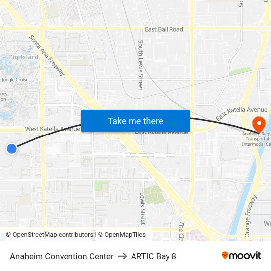 Anaheim Convention Center to ARTIC Bay 8 map