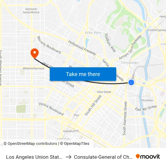 Los Angeles Union Station to Consulate-General of China map