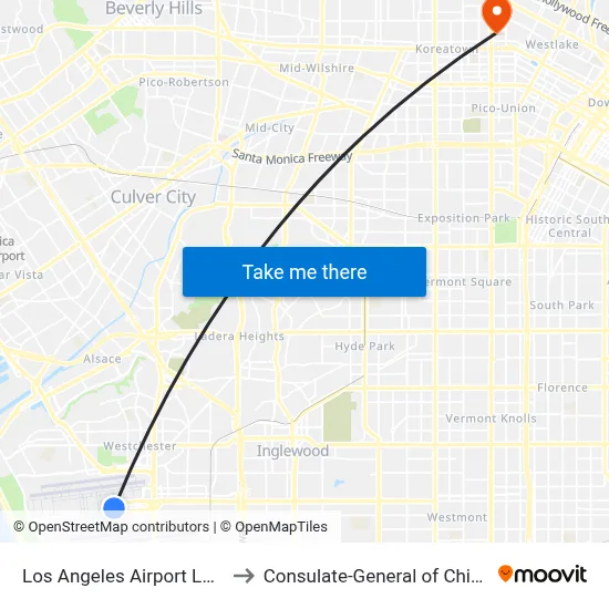 Los Angeles Airport LAX to Consulate-General of China map