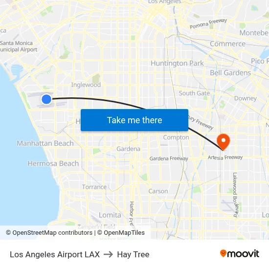 Los Angeles Airport LAX to Hay Tree map