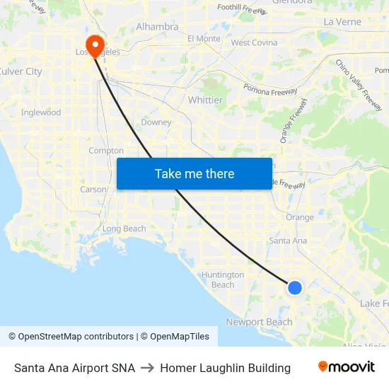 Santa Ana Airport SNA to Homer Laughlin Building map