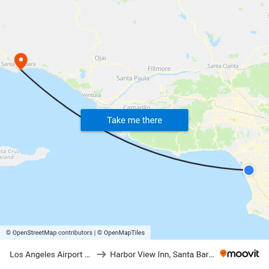 Los Angeles Airport LAX to Harbor View Inn, Santa Barbara map