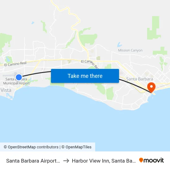 Santa Barbara Airport SBA to Harbor View Inn, Santa Barbara map
