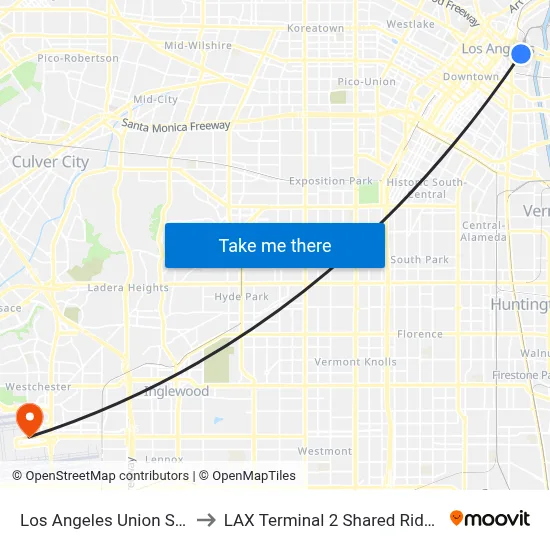 Los Angeles Union Station to LAX Terminal 2 Shared Rides Stop map
