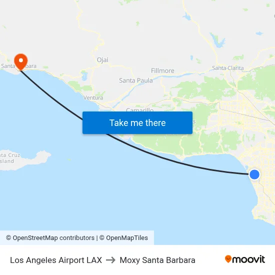 Los Angeles Airport LAX to Moxy Santa Barbara map