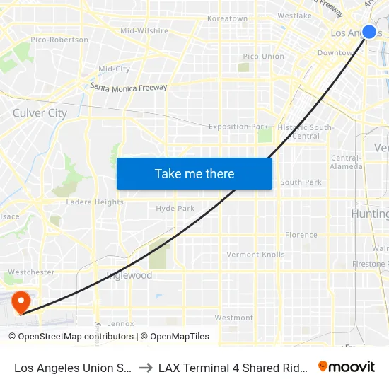Los Angeles Union Station to LAX Terminal 4 Shared Rides Stop map
