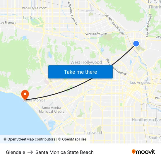 Glendale to Santa Monica State Beach map