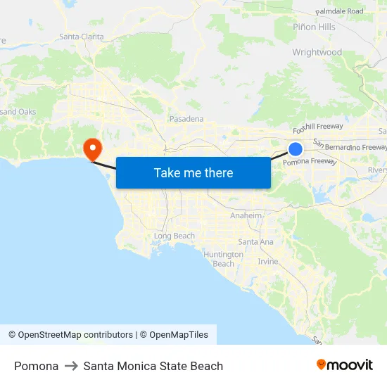 Pomona to Santa Monica State Beach map