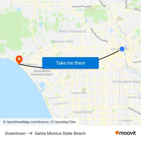 Downtown to Santa Monica State Beach map