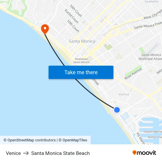 Venice to Santa Monica State Beach map