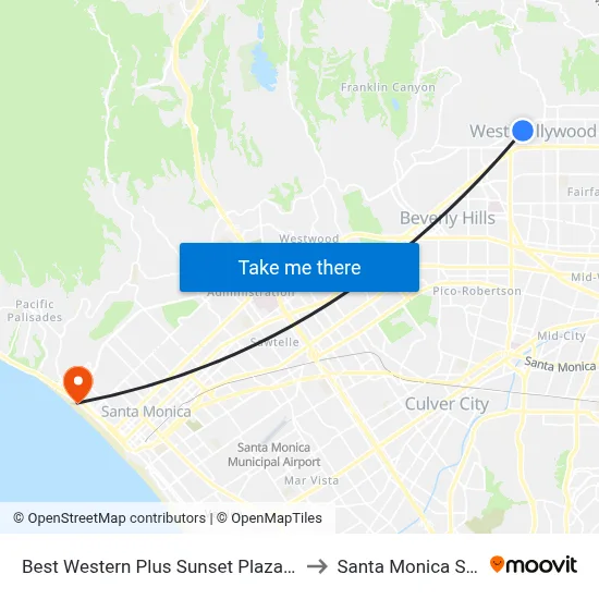 Best Western Plus Sunset Plaza Hotel Los Angeles to Santa Monica State Beach map