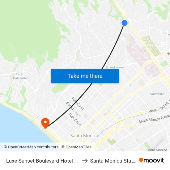 Luxe Sunset Boulevard Hotel Los Angeles to Santa Monica State Beach map