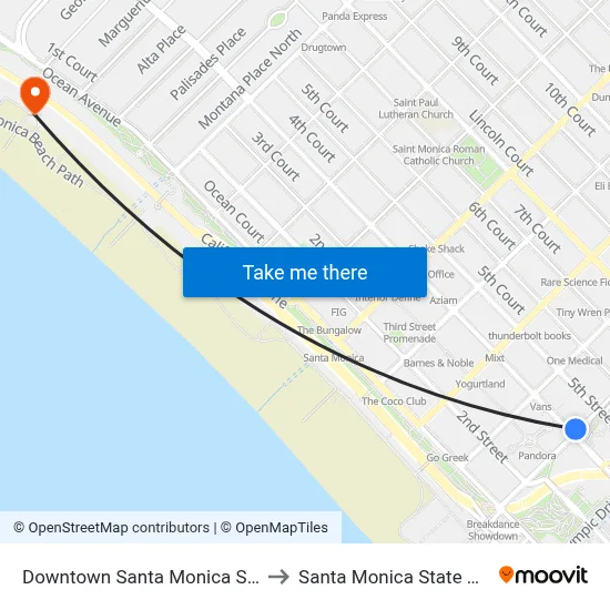 Downtown Santa Monica Station to Santa Monica State Beach map