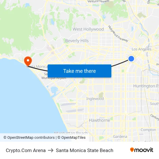 Crypto.Com Arena to Santa Monica State Beach map
