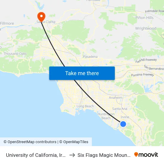 University of California, Irvine to Six Flags Magic Mountain map