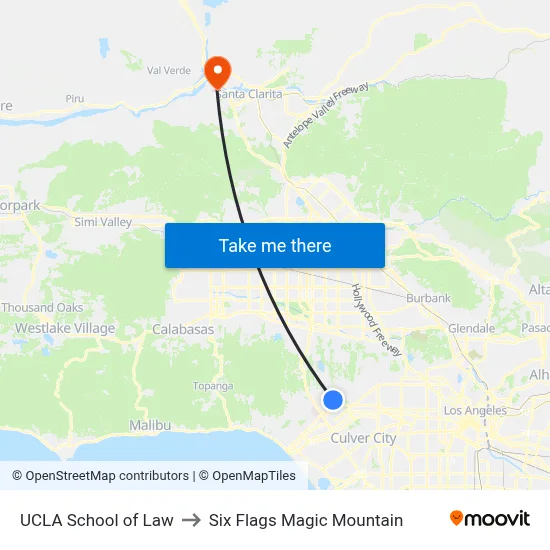 UCLA School of Law to Six Flags Magic Mountain map