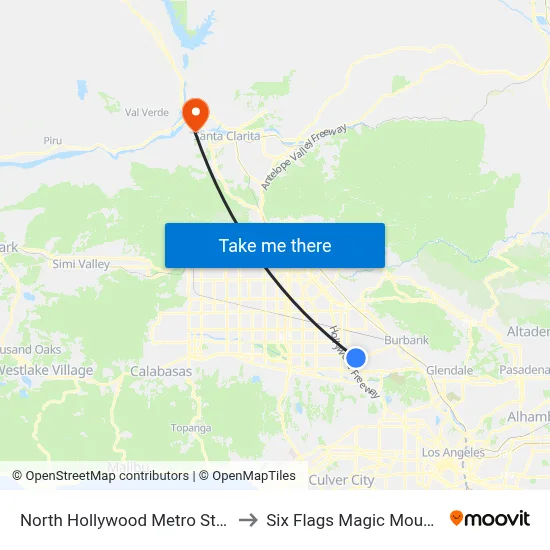 North Hollywood Metro Station to Six Flags Magic Mountain map
