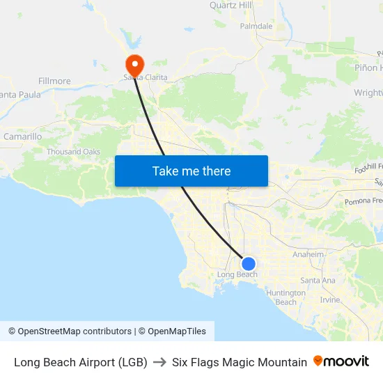 Long Beach Airport (LGB) to Six Flags Magic Mountain map
