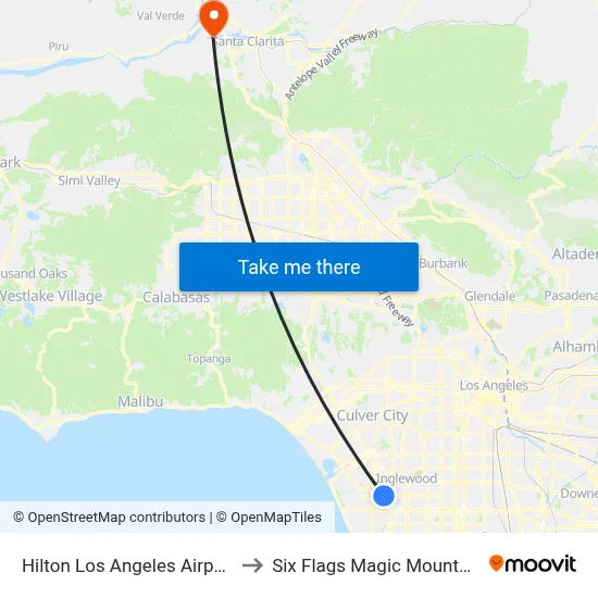 Hilton Los Angeles Airport to Six Flags Magic Mountain map