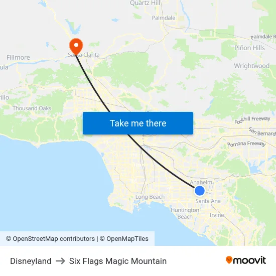 Disneyland to Six Flags Magic Mountain map