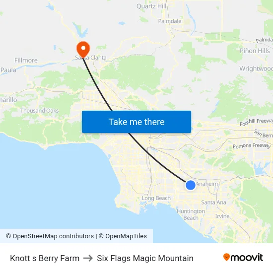 Knott s Berry Farm to Six Flags Magic Mountain map