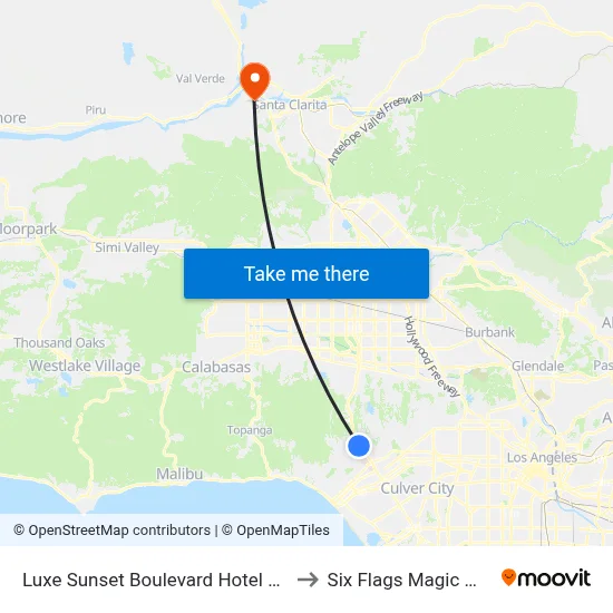 Luxe Sunset Boulevard Hotel Los Angeles to Six Flags Magic Mountain map