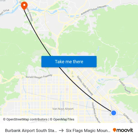 Burbank Airport South Station to Six Flags Magic Mountain map