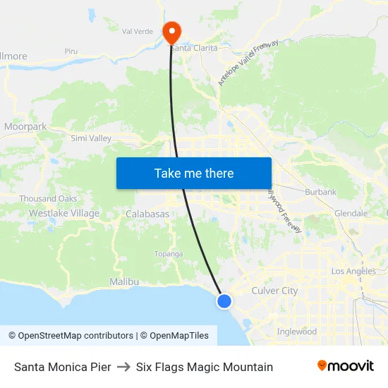 Santa Monica Pier to Six Flags Magic Mountain map
