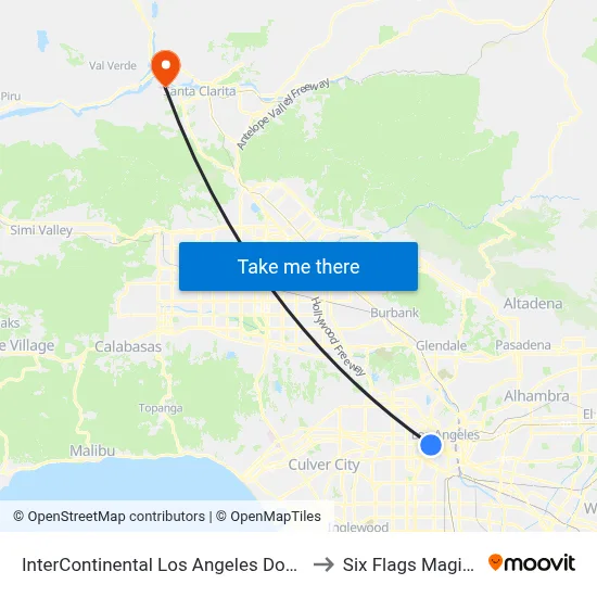 InterContinental Los Angeles Downtown an IHG Hotel to Six Flags Magic Mountain map
