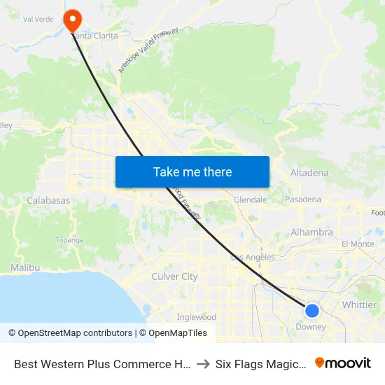 Best Western Plus Commerce Hotel Los Angeles to Six Flags Magic Mountain map