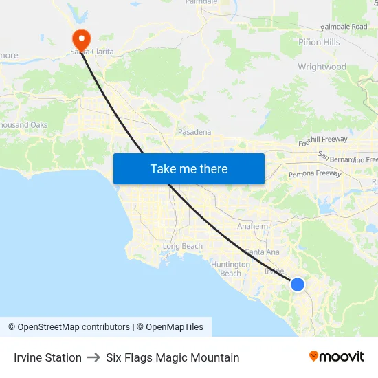 Irvine Station to Six Flags Magic Mountain map