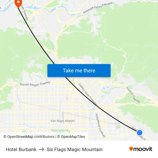 Hotel Burbank to Six Flags Magic Mountain map