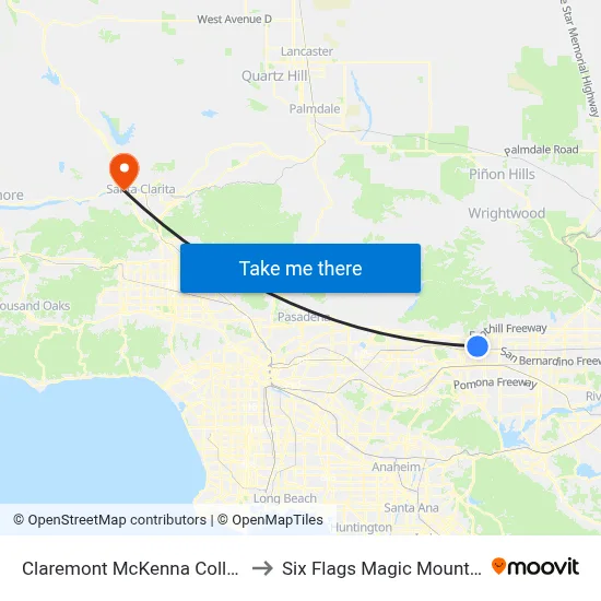 Claremont McKenna College to Six Flags Magic Mountain map