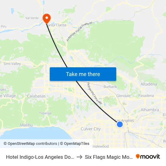 Hotel Indigo-Los Angeles Downtown to Six Flags Magic Mountain map