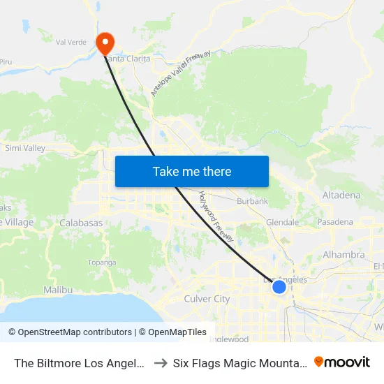 The Biltmore Los Angeles to Six Flags Magic Mountain map