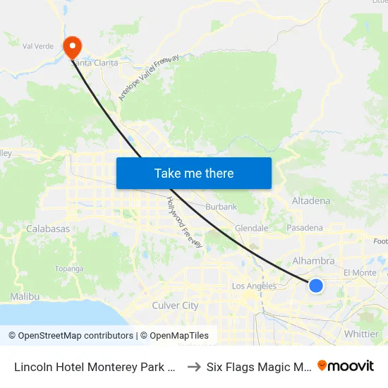 Lincoln Hotel Monterey Park Los Angeles to Six Flags Magic Mountain map