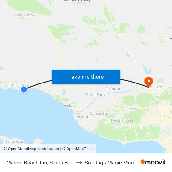 Mason Beach Inn, Santa Barbara to Six Flags Magic Mountain map