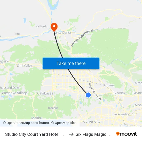 Studio City Court Yard Hotel, Los Angeles to Six Flags Magic Mountain map