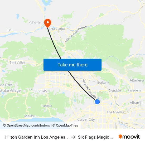 Hilton Garden Inn Los Angeles/ Hollywood to Six Flags Magic Mountain map