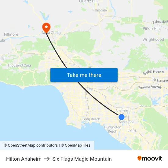Hilton Anaheim to Six Flags Magic Mountain map