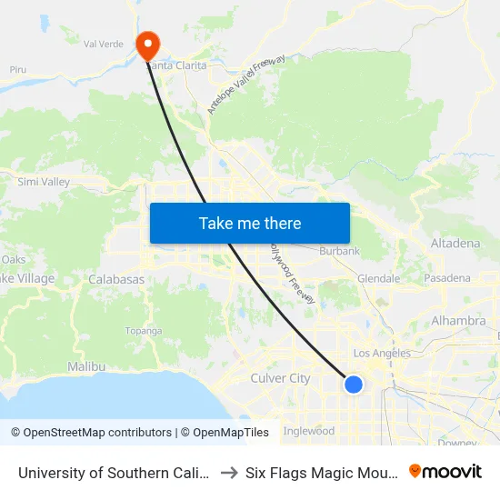 University Of Southern California to Six Flags Magic Mountain map